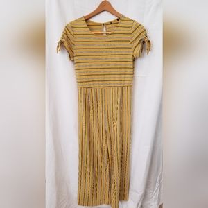 Fun, lightweight gold, cream & black striped jumpsuit junior or girls xl